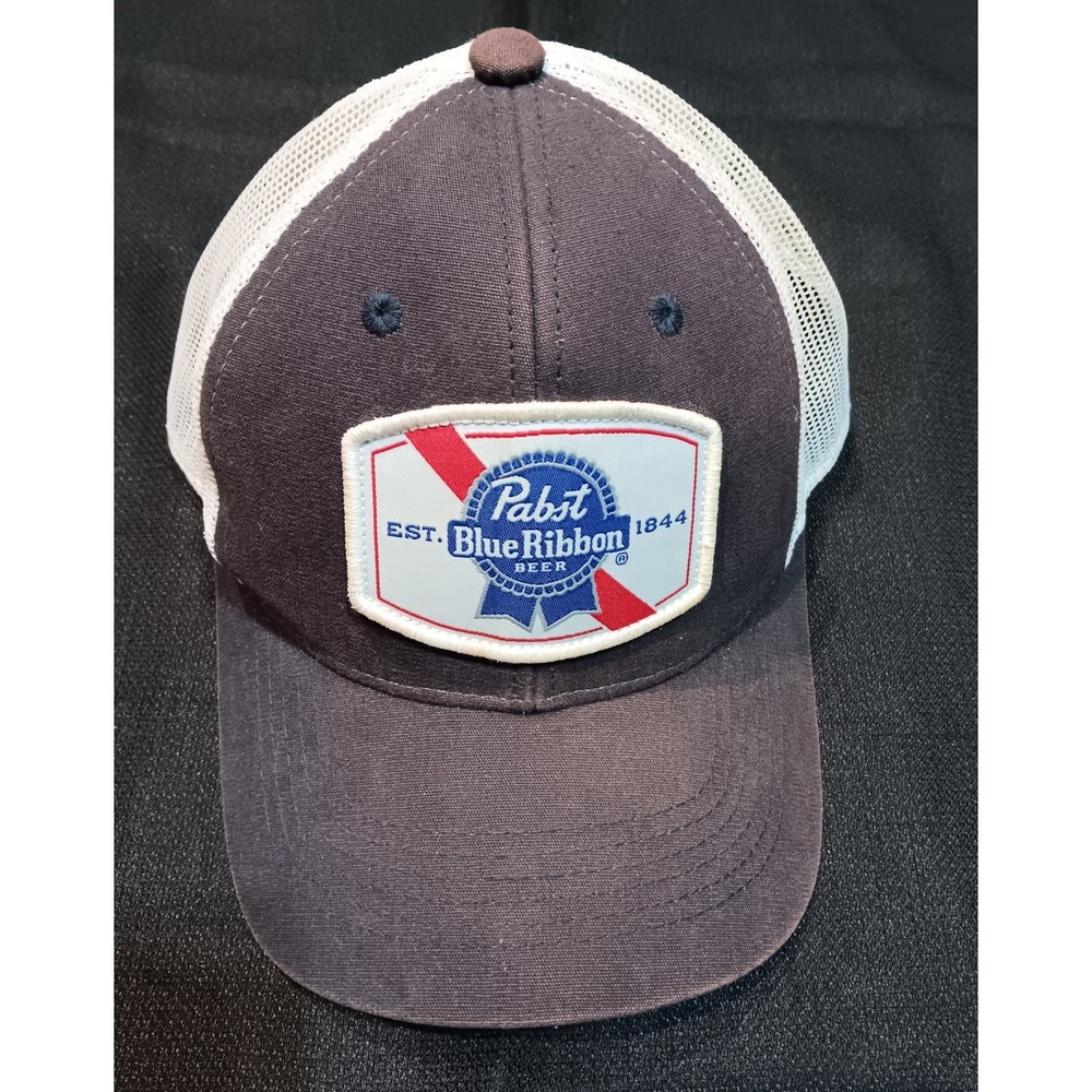 Pabst Blue Ribbon PBR Beer Trucker Hat Navy Blue White Snapback Outdoor Cap Mesh